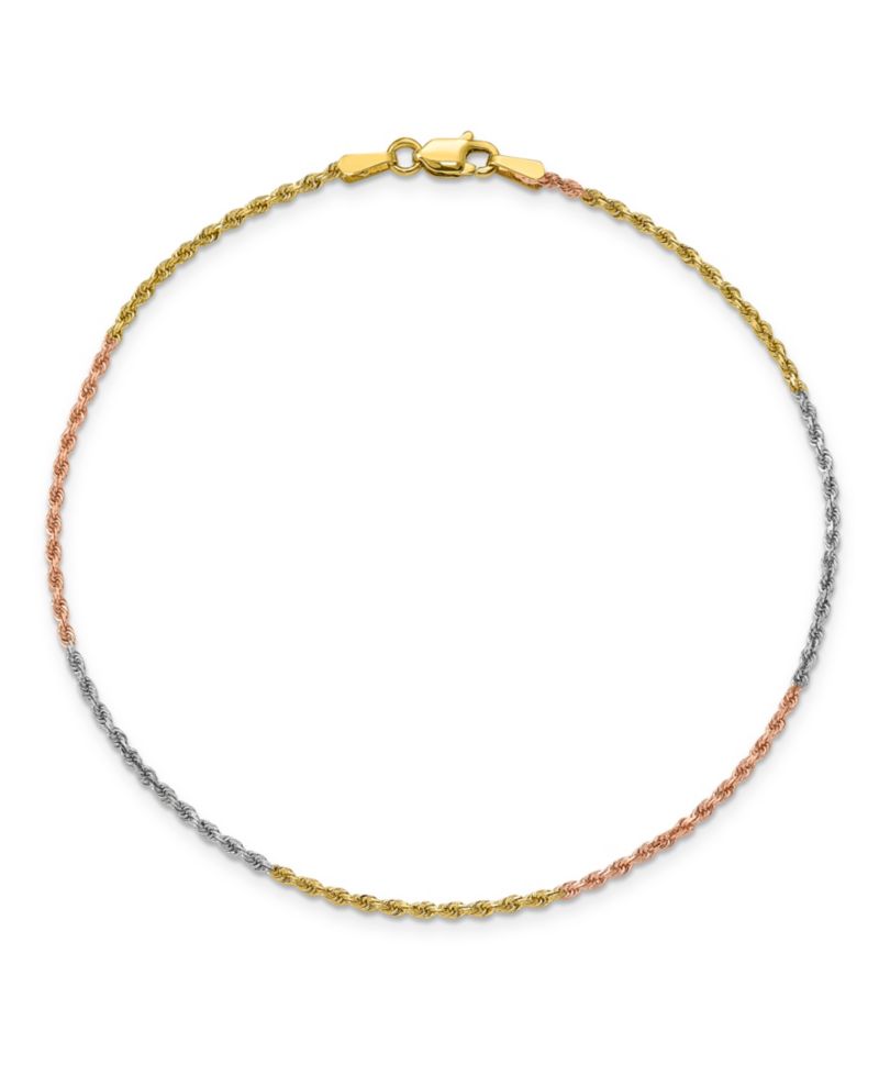 Rope Chain Anklet in 14k Yellow, Rose and White Gold