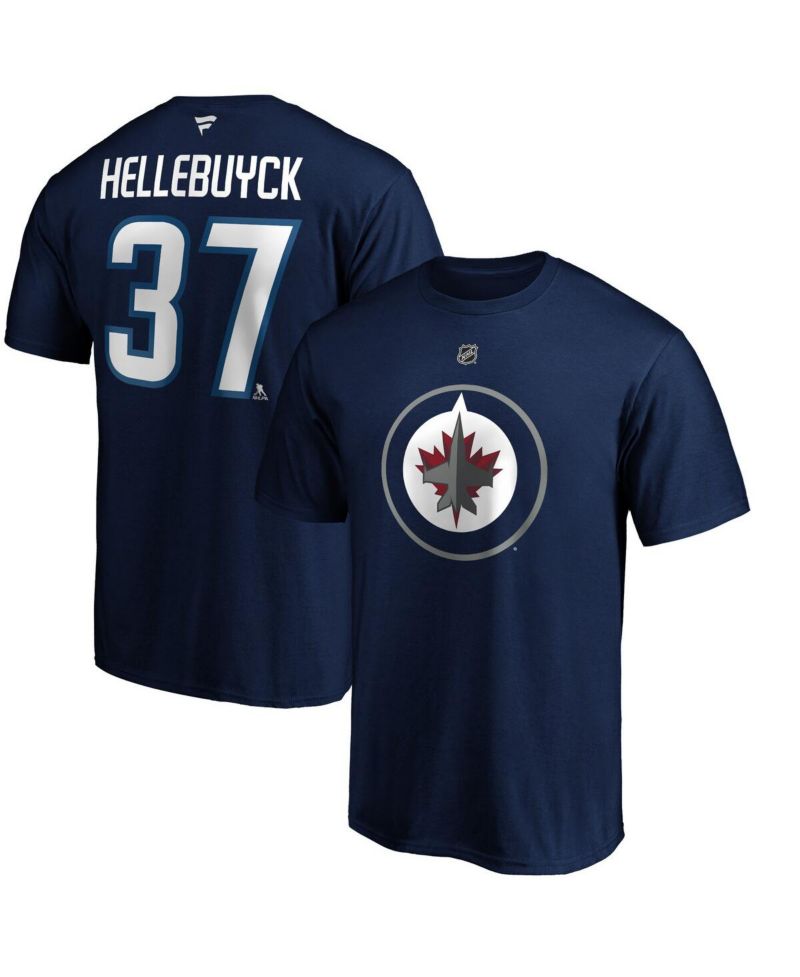 Men's Navy Connor Hellebuyck Winnipeg Jets Authentic Stack Name & Number T-Shirt