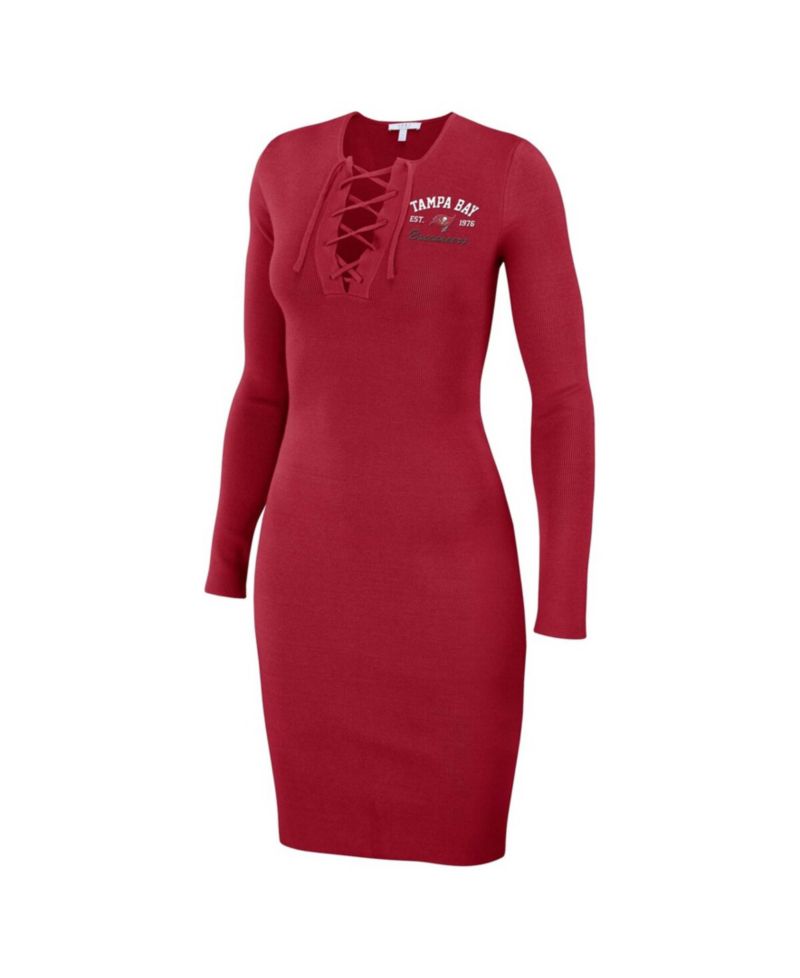 Women's Red Tampa Bay Buccaneers Lace Up Long Sleeve Dress