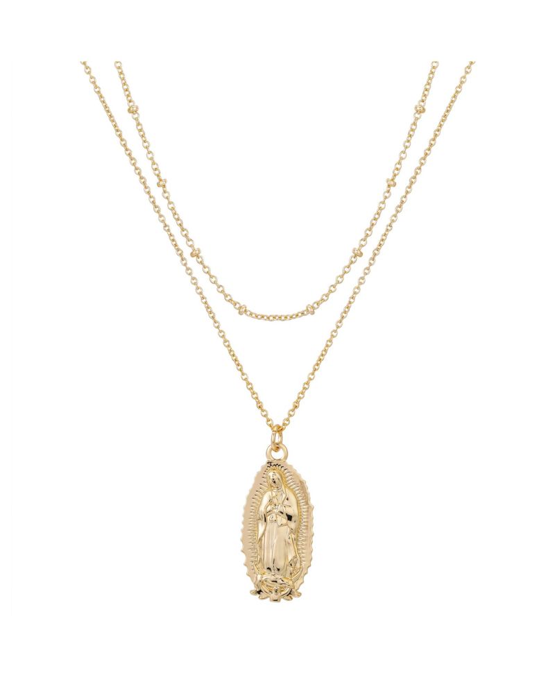 14K Gold Flash Plated Virgin Mary Layered Pendant Necklace