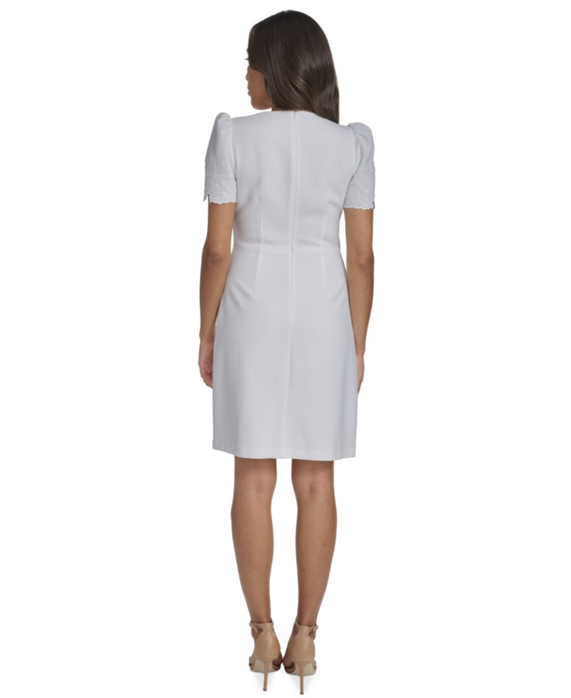 Petite Laser-Cut Trim Detail Fit & Flare Dress