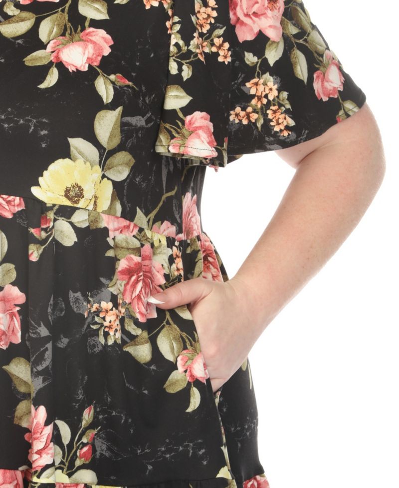 Plus Size Floral Print Short-Sleeve V-Neck Maternity Dress