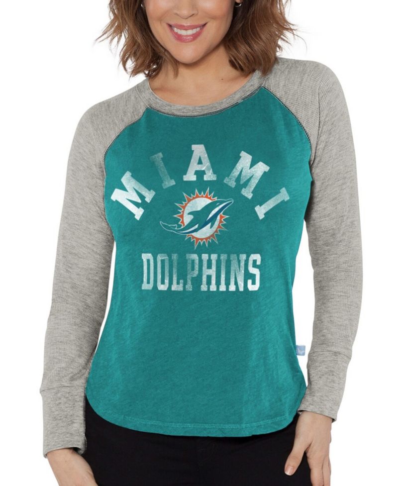 Women's Aqua/Heather Gray Miami Dolphins Waffle Knit Raglan Long Sleeve T-Shirt