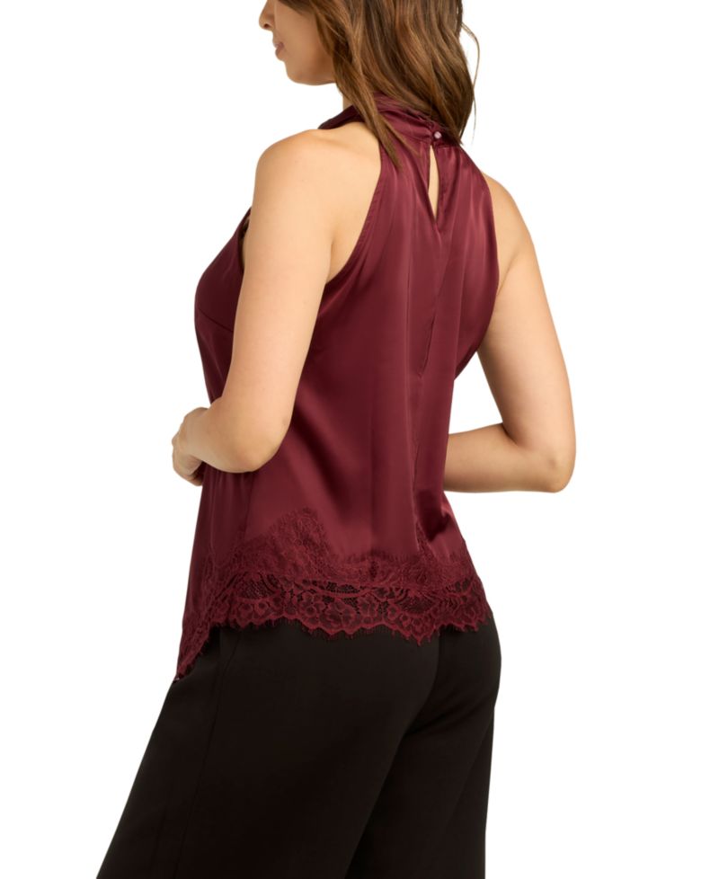 Juniors' Stretch Satin Halter Sleeveless Top