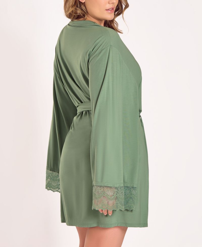 Plus Size Stretch Knit Long-Sleeve Robe