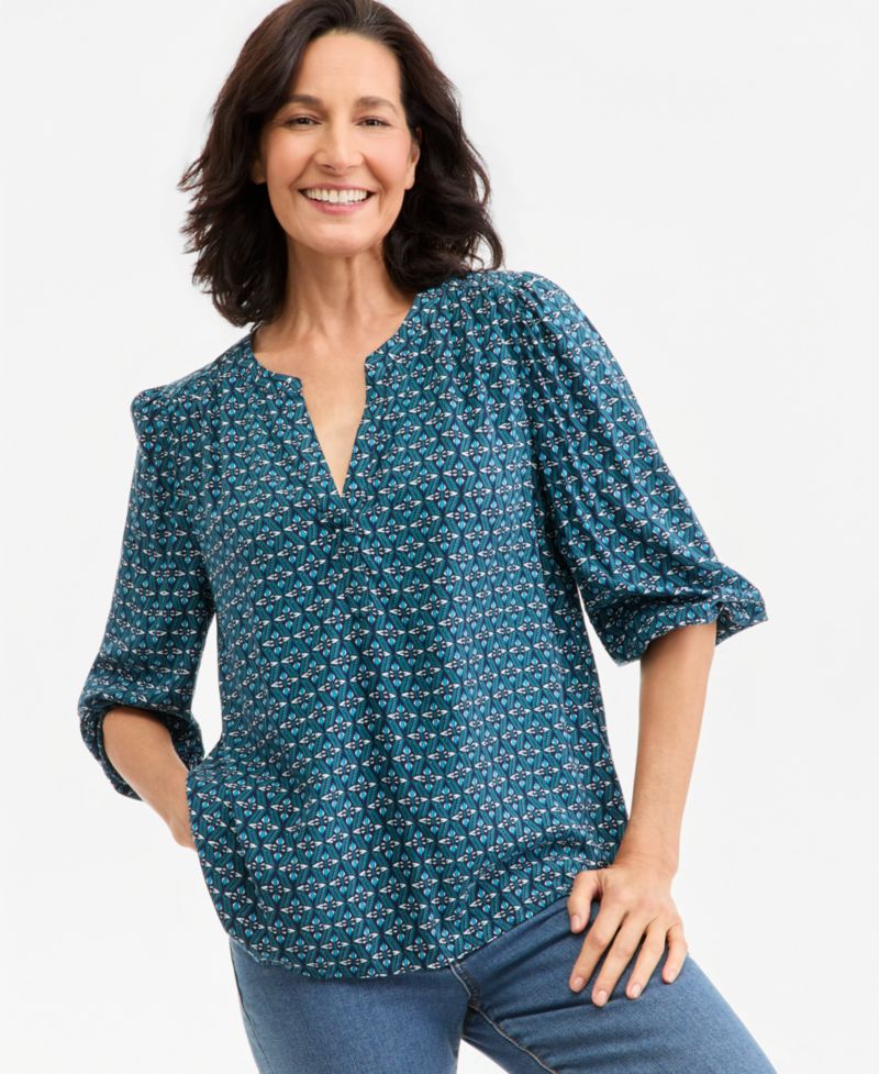 Petite Printed Volume-Sleeve Blouse
