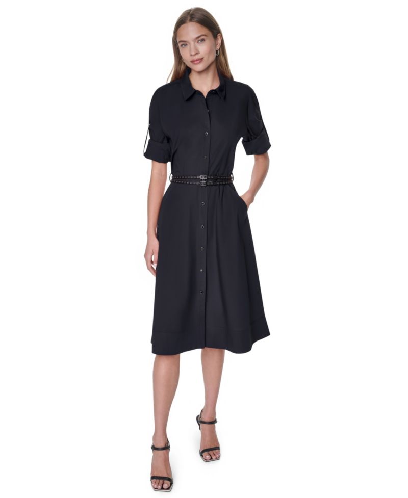 Petite Roll-Tab Button-Down Dress