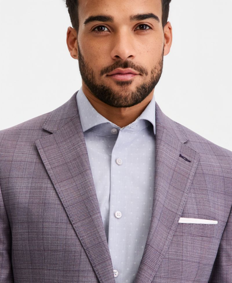 Men's Modern-Fit Wool-Blend Purple Plaid Suit Separates Jacket