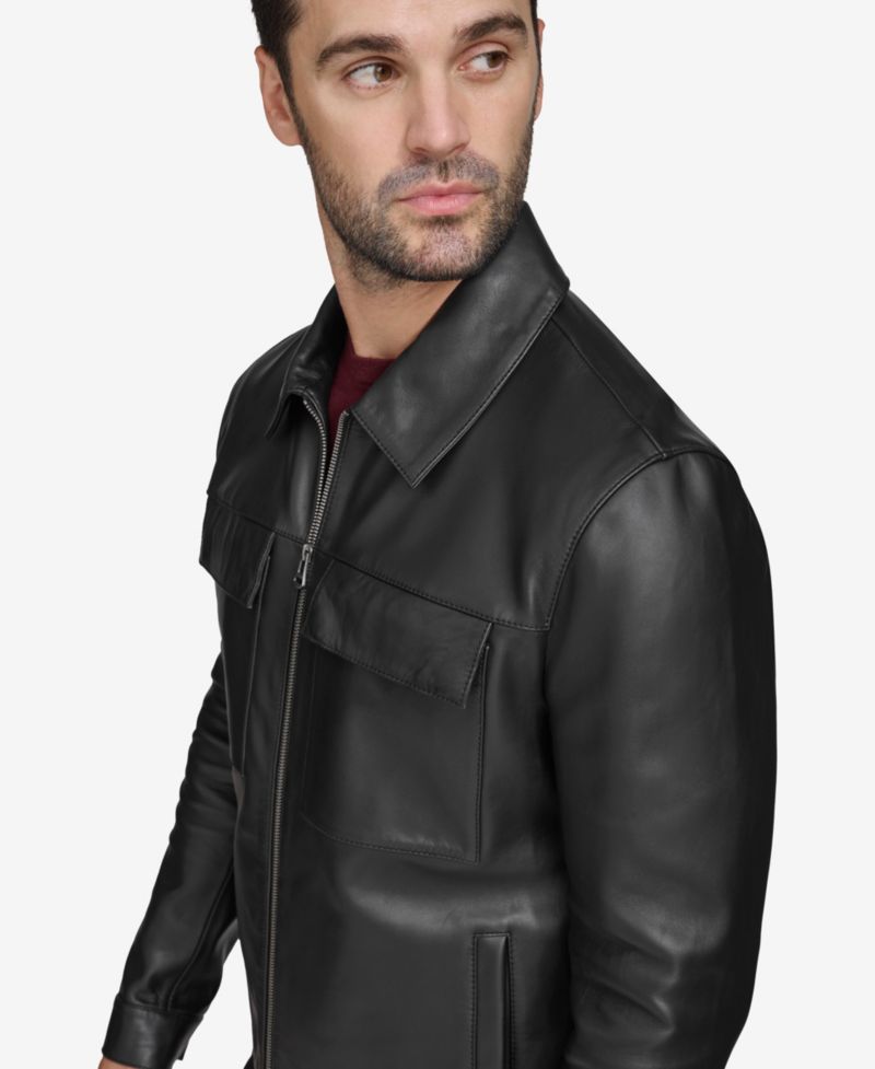 Men's Bonded Genuine Leather Trucker Jacket