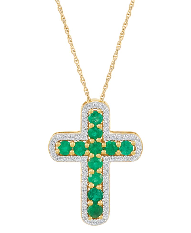 Emerald (5/8 ct. t.w.) & Diamond (1/5 ct. t.w.) Cross 18" Pendant Necklace in 14k Gold (Also in Ruby)