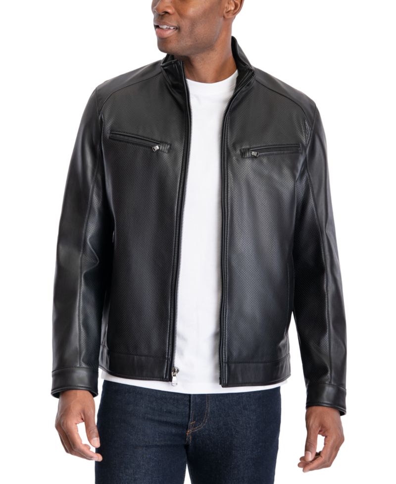 Men's Perforated Faux Leather Moto Jacket