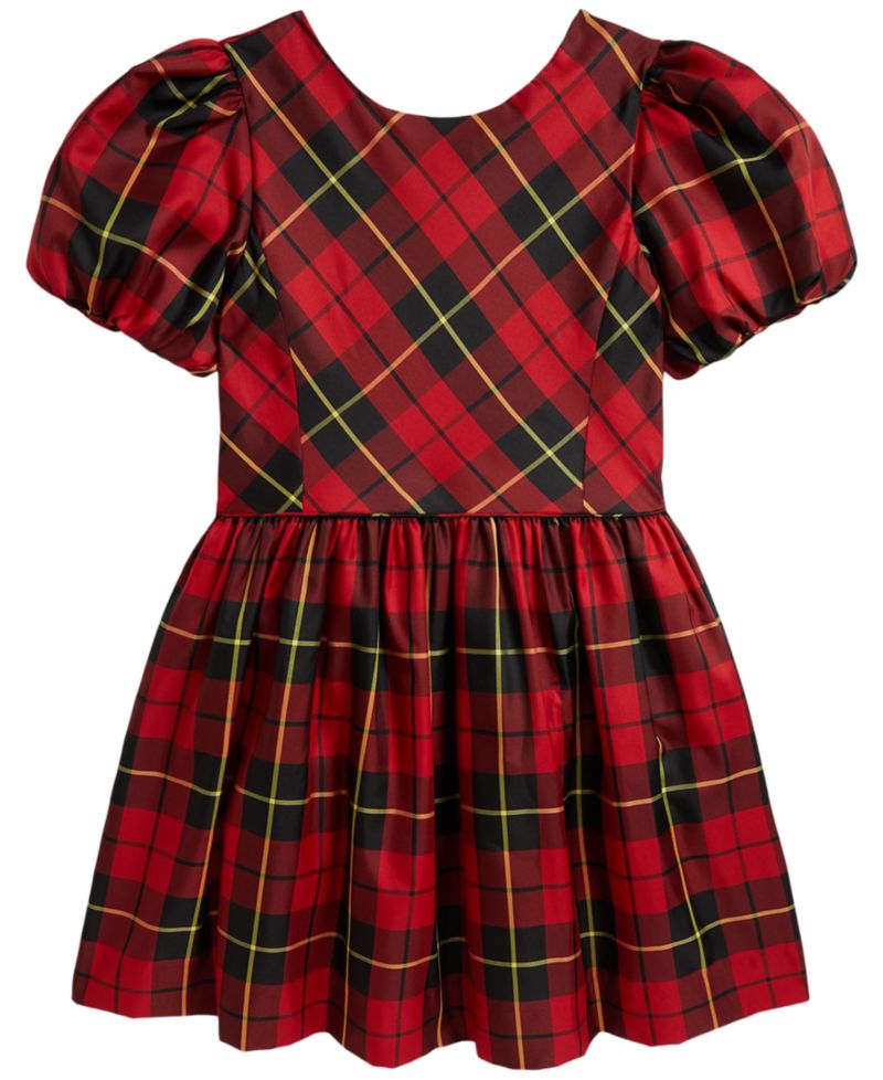 Girls' 7-16 Plaid Short-Sleeve Taffeta Dress