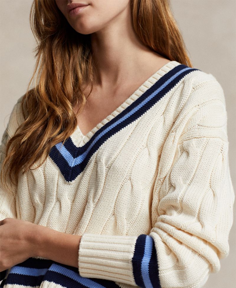 Women's Cable-Knit Cotton Cricket Sweater