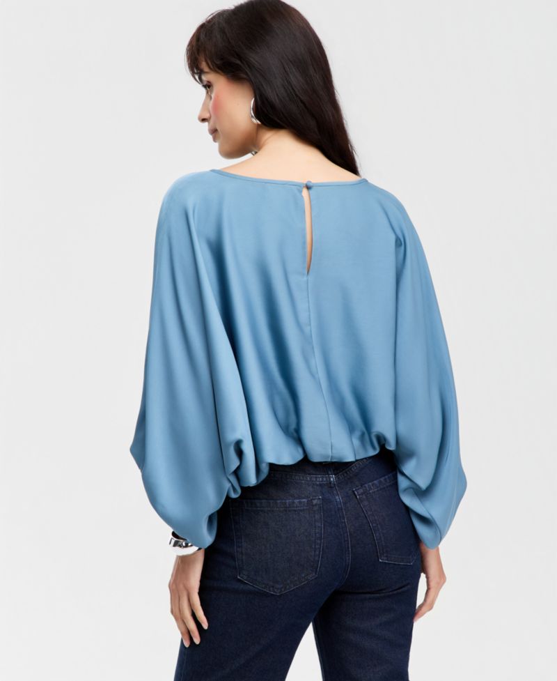 Women's Elbow-Sleeve Bubble Boat Neck Blouse