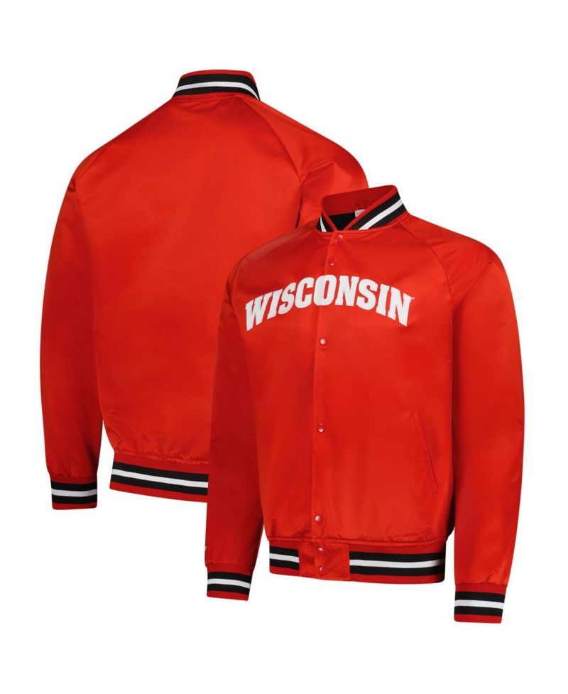 Men's Red Wisconsin Badgers Lightweight Satin Raglan Full-Snap Jacket