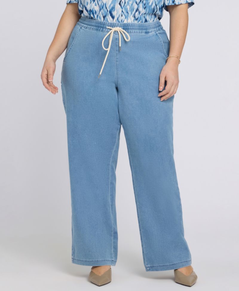 Plus Size Relaxed Drawstring Pull-On Denim Pants