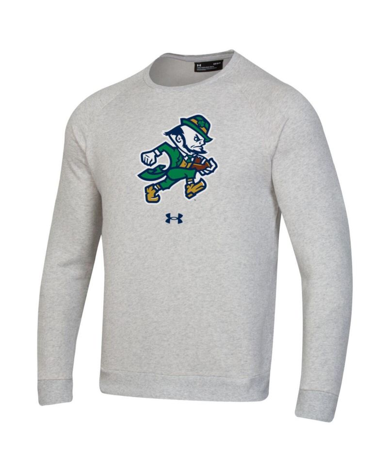 Men's Gray Notre Dame Fighting Irish Leprechaun Rival Raglan Fleece Crew Neck Sweatshirt