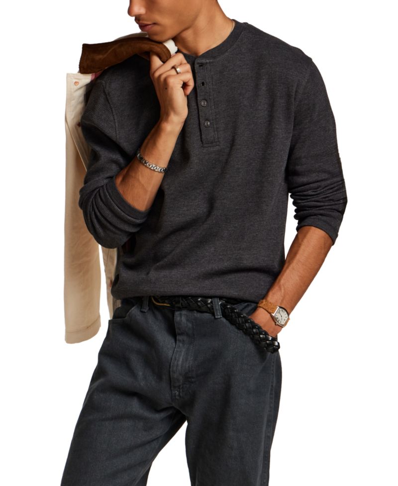 Men's Waffle Henley Long-Sleeve Shirt
