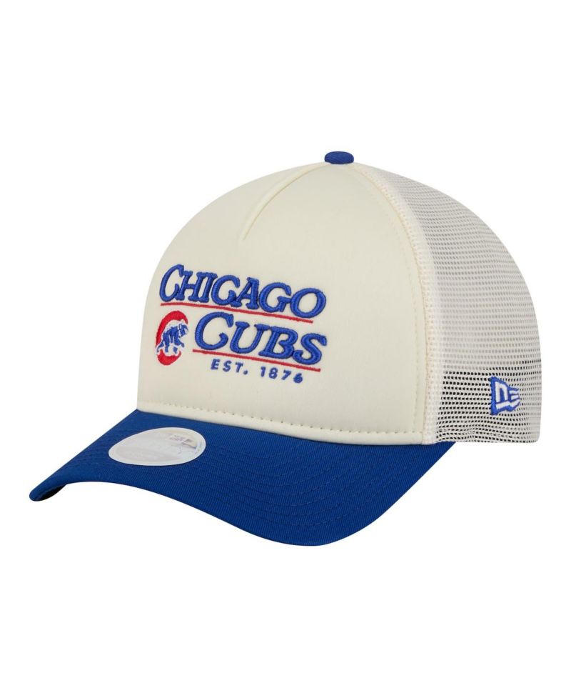 Women's Light Beige/Royal Chicago Cubs Retro 9FORTY M-Crown A-Frame Trucker Adjustable Hat