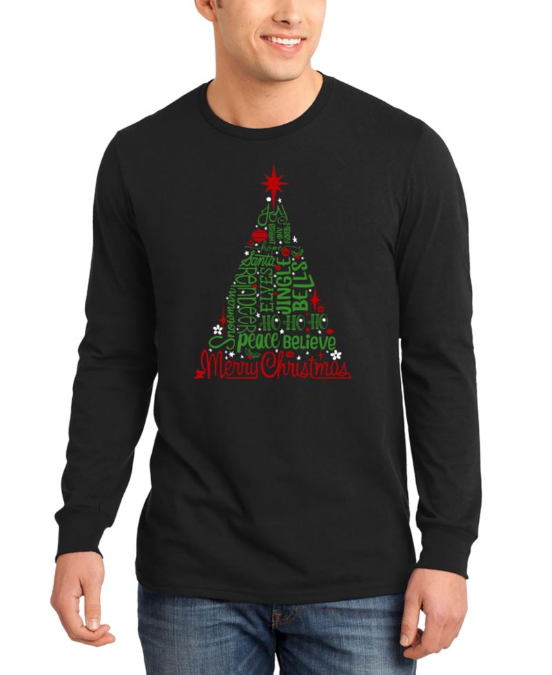 Men's Holiday Christmas Tree Word Art Long-Sleeve T-Shirt