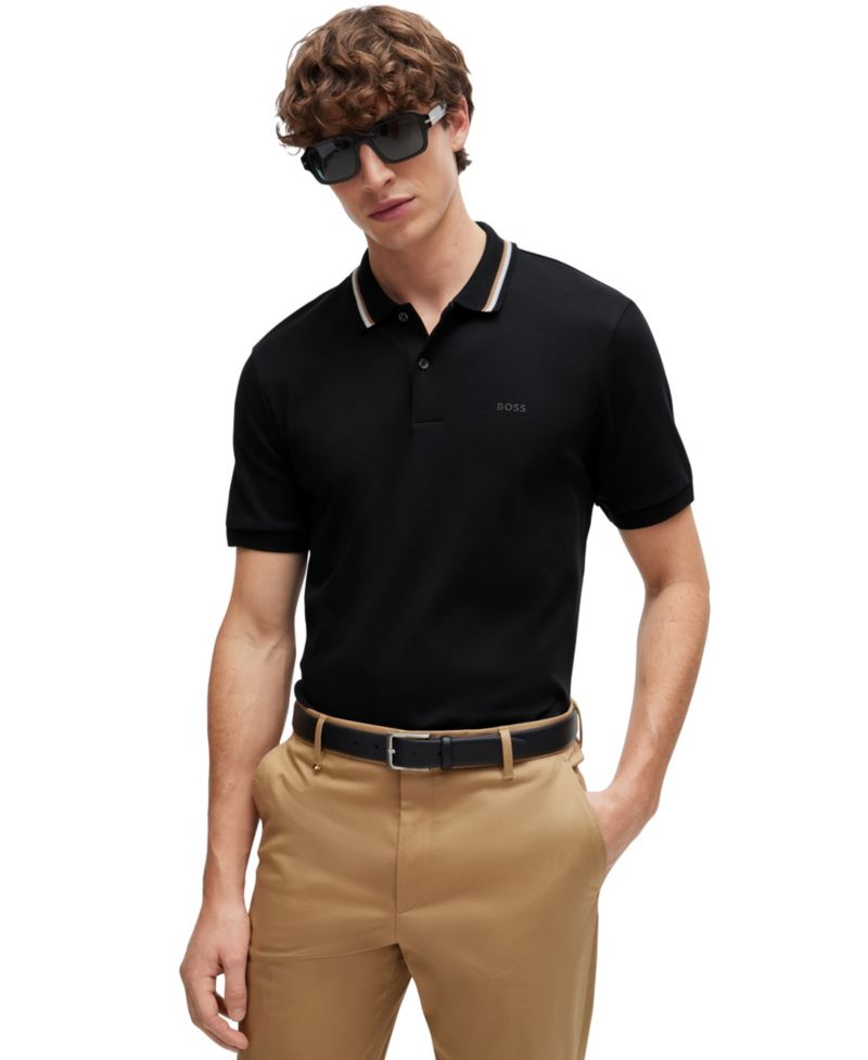 Men's Cotton Slim-Fit Striped Collar Polo Shirt