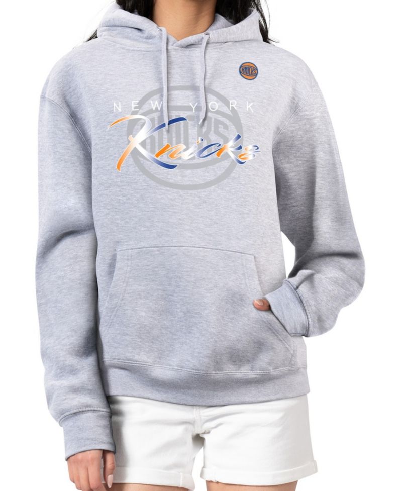 Women's Gray New York Knicks Shadow Logo Tri-Blend Fleece Hoodie
