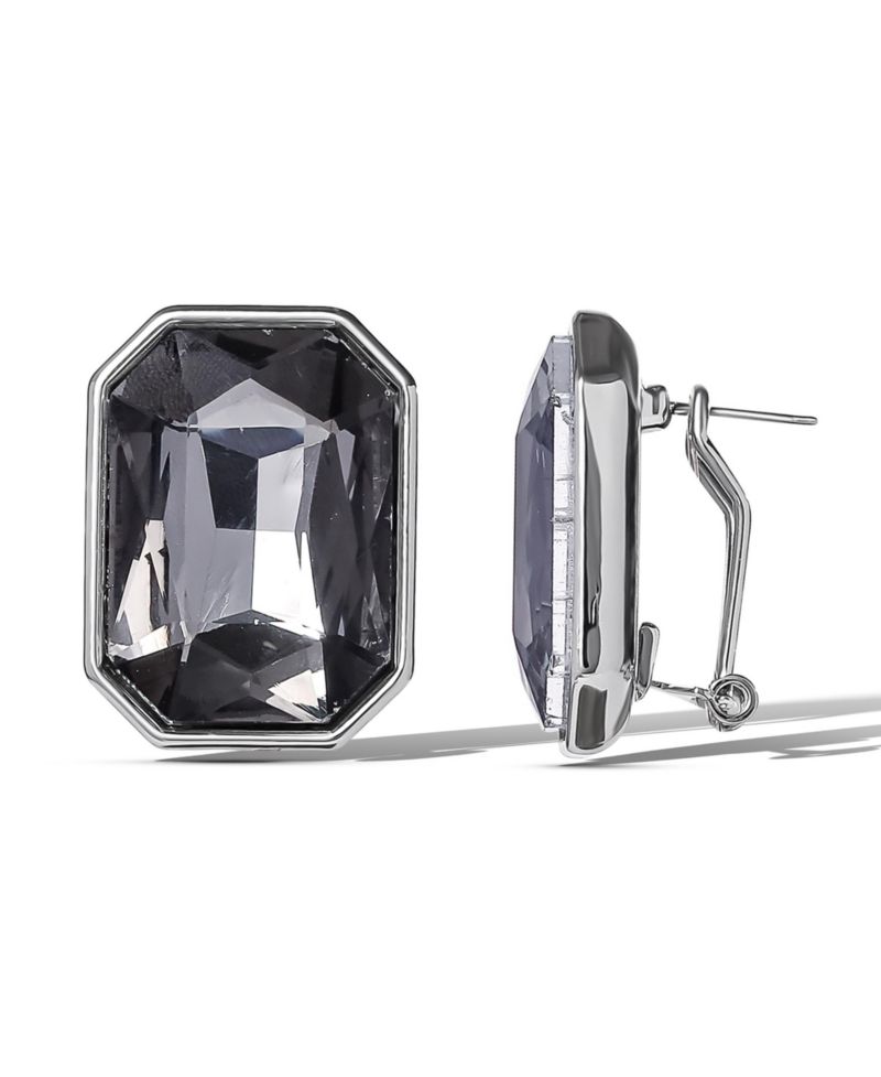 Faceted Gemstone Stud Earrings in Smoke Grey