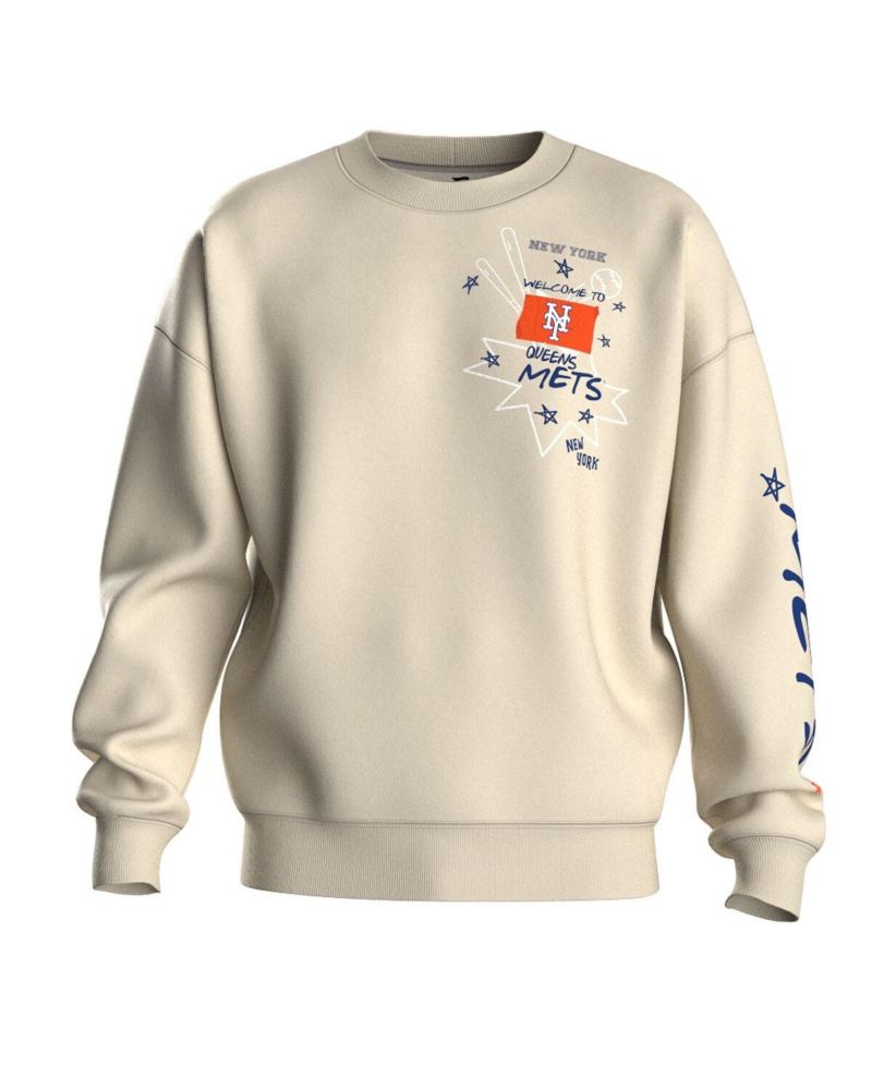 Women's Beige New York Mets Graffiti Fleece Sweatshirt