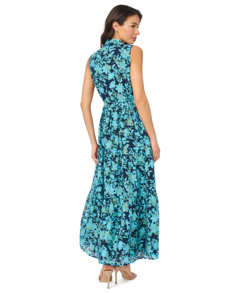 Women's Sleeveless Collared Tiered Midi Dress