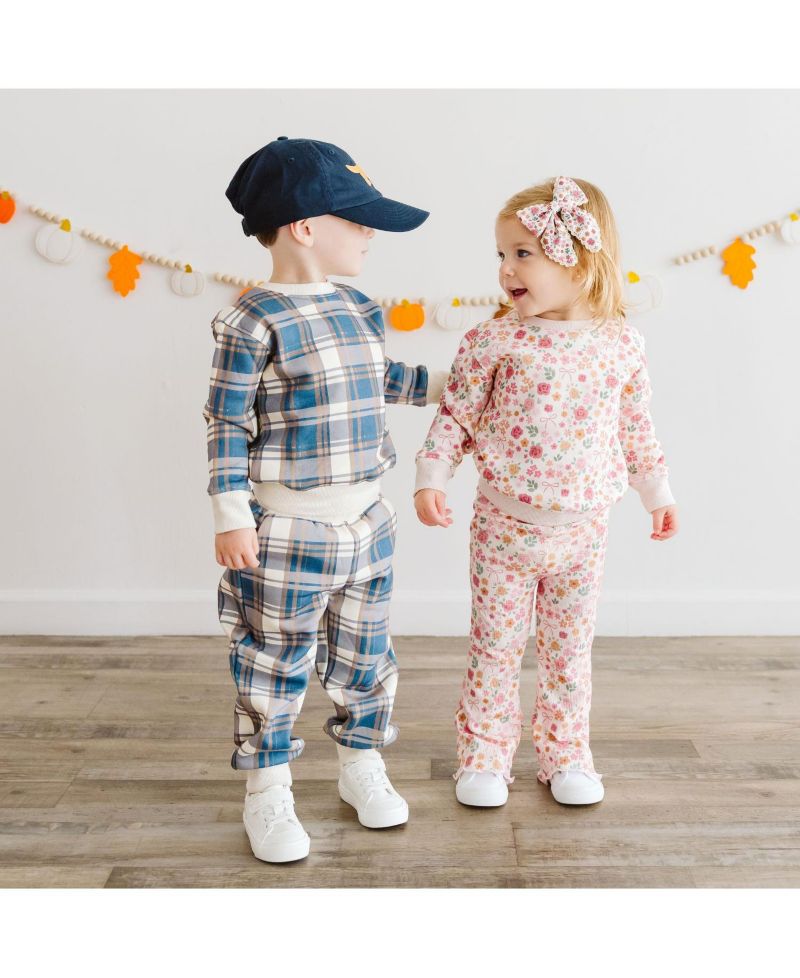 Baby Boys Navy Plaid Sweatshirt and Jogger Set
