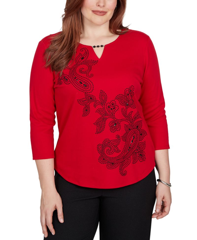 Women's Keyhole-Neck 3/4-Sleeve Pullover