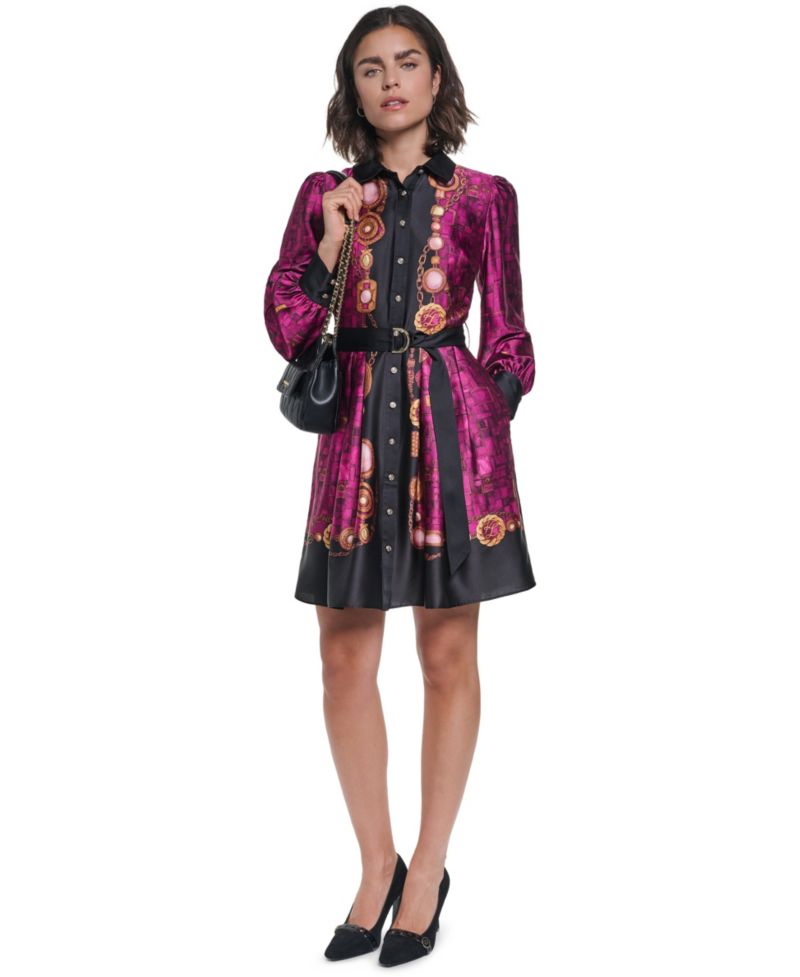 Petite B.F. Collared Long-Sleeve Belted Shirt Dress