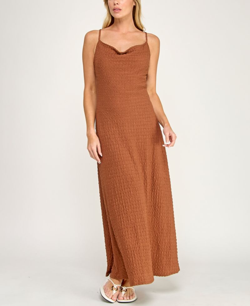Juniors' Sleeveless Cowl Neck Maxi Dress