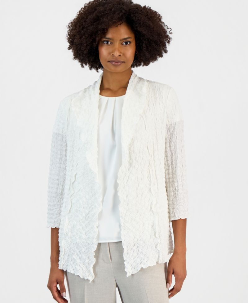 Women's 3/4-Sleeve Crinkle Knit Open-Front Jacket