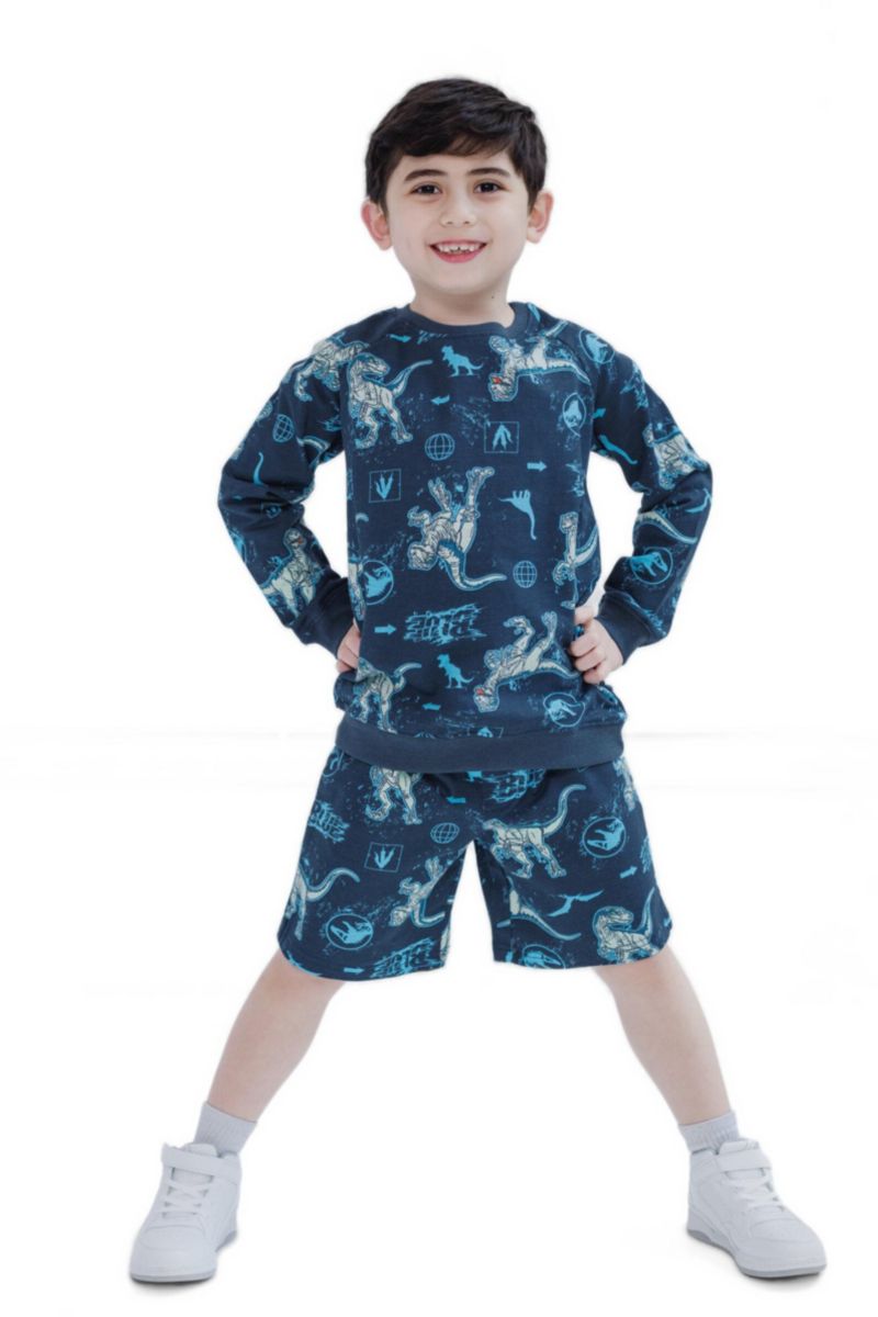 Jurassic World Blue French Terry Sweatshirt and Bike Shorts Little Kid to Big Kid