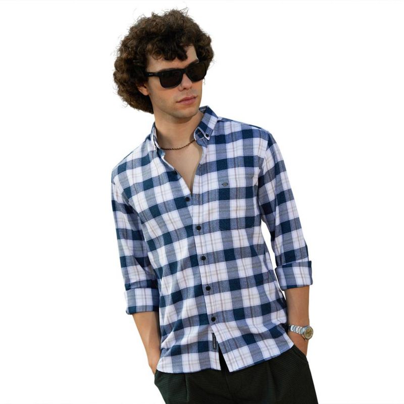 Men's Navy Blue Bi-Buffalo Check Shirt