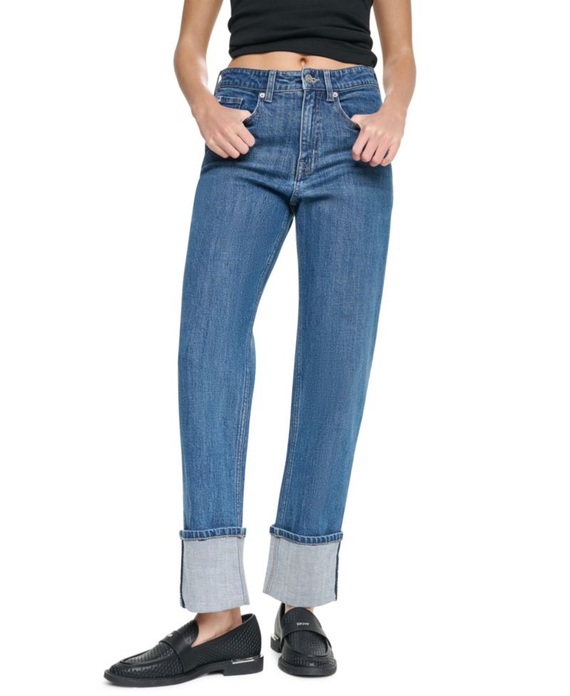 Women's High-Rise Straight-Leg Logo-Tape Jeans