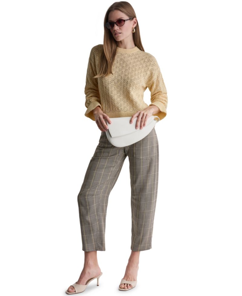 Women's Pointelle Oversized Long-Sleeve Crewneck Sweater