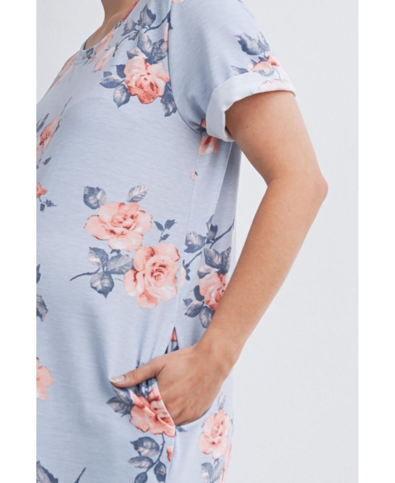 Women's Floral Short Sleeve T-Shirt Dress with Pockets