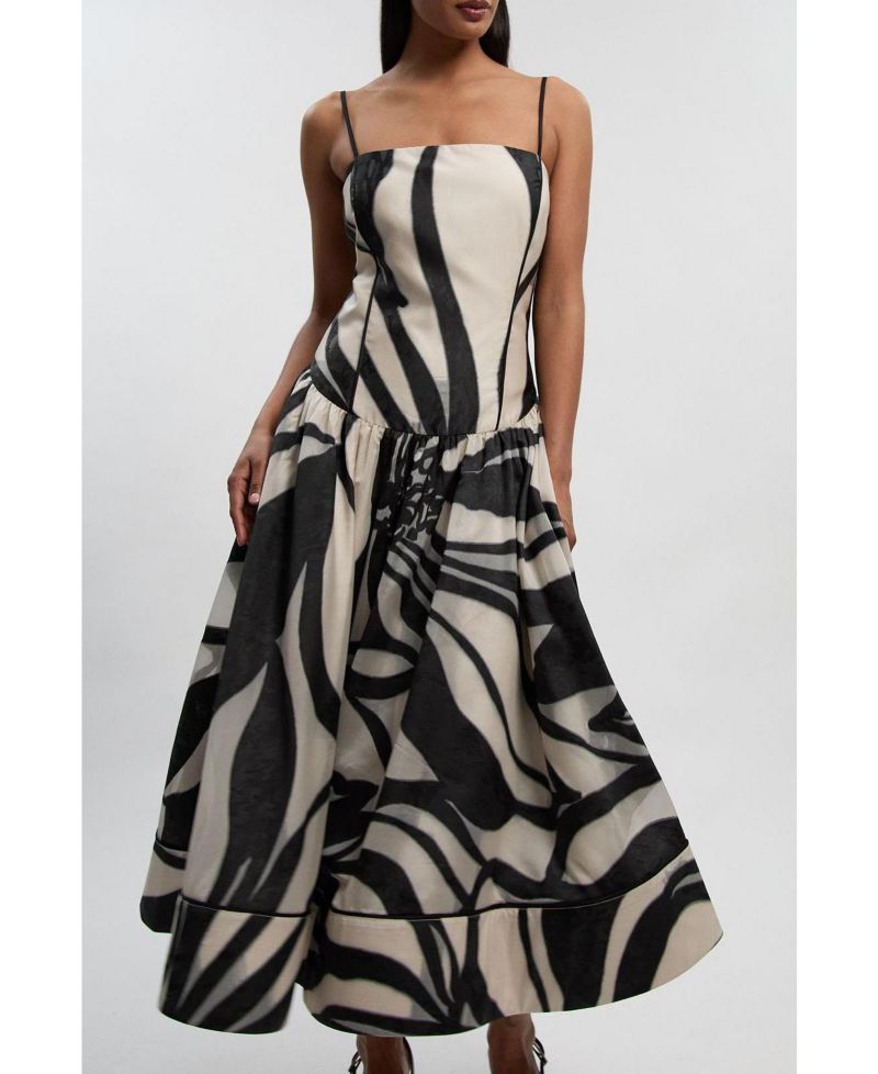 Women's Floral Jacquard Maxi Prom Dress