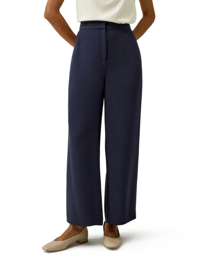 Women's Mid Rise Wide Leg Tailored Silk Pants