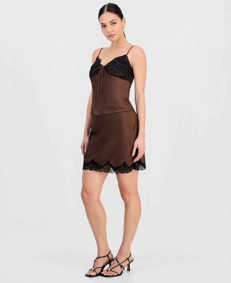 Women's Lace-Trim Satin Mini Skirt