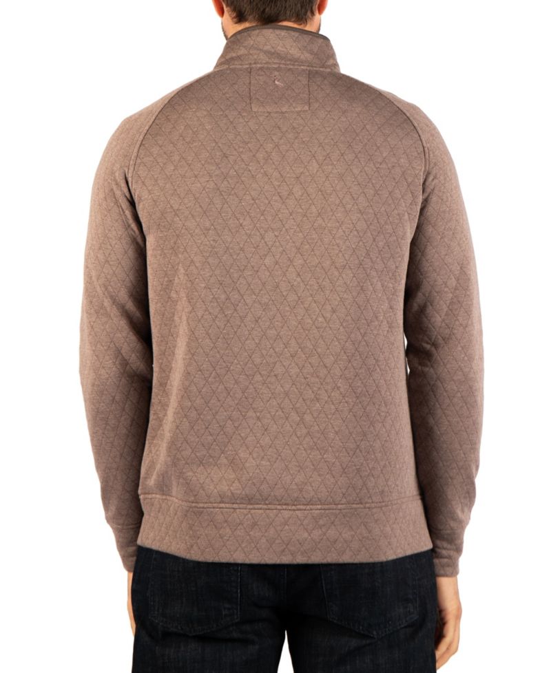 Men's Quilted Knit Hidden Snap Pullover with Suede Trim Sweaters