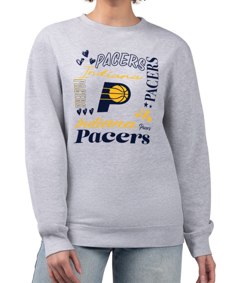 Women's Heather Gray Indiana Pacers Collage Team Graphic Fleece Pullover Sweatshirt