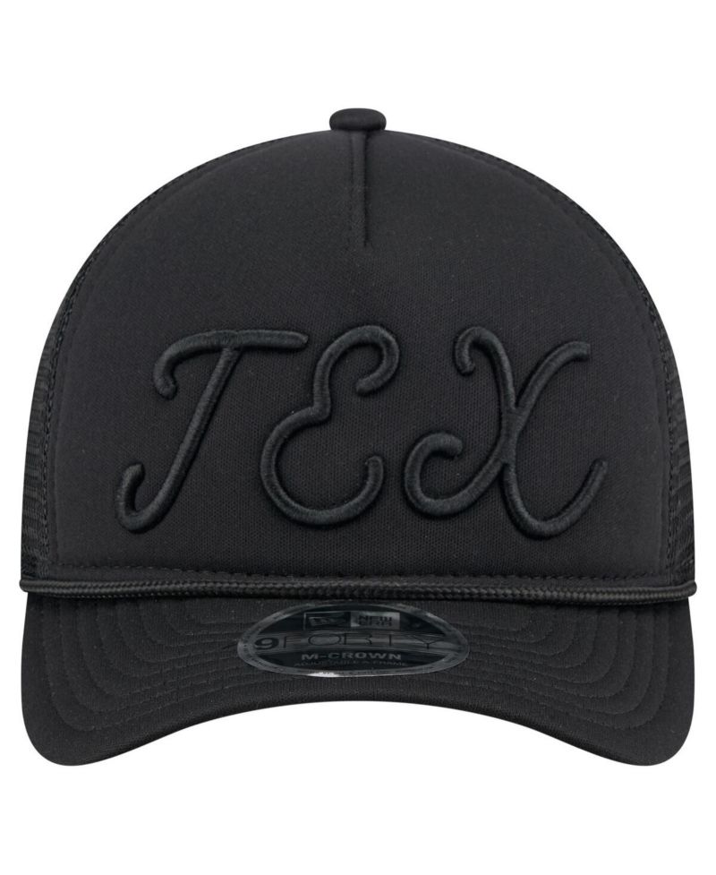Men's Black Texas Rangers City Initial 9FORTY A-Frame M-Crown Adjustable Trucker Hat