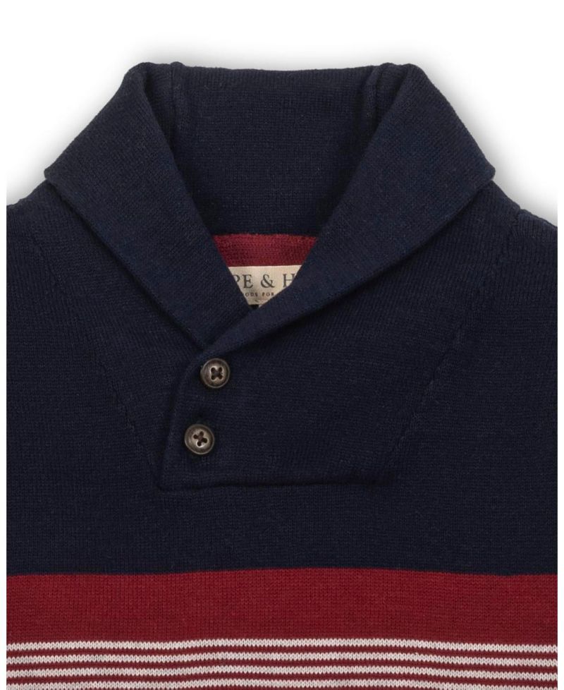 Hope and Henry Little and Big Boys' Organic Long Sleeve Shawl Collar Cable Sweater with Elbow Patches