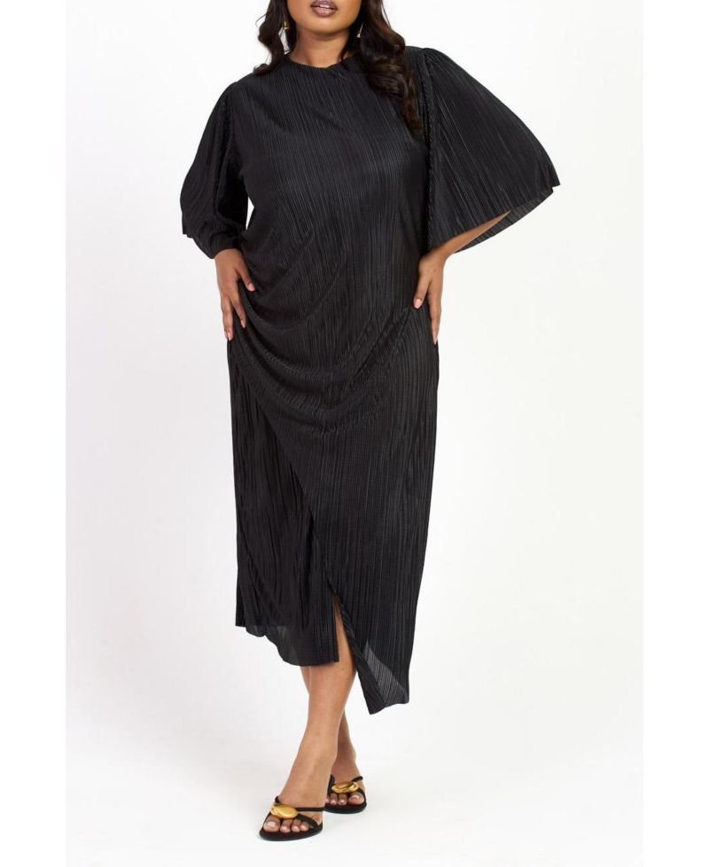 Women's FASHION-SZN Ruched Side Flutter Sleeve Midi Dress