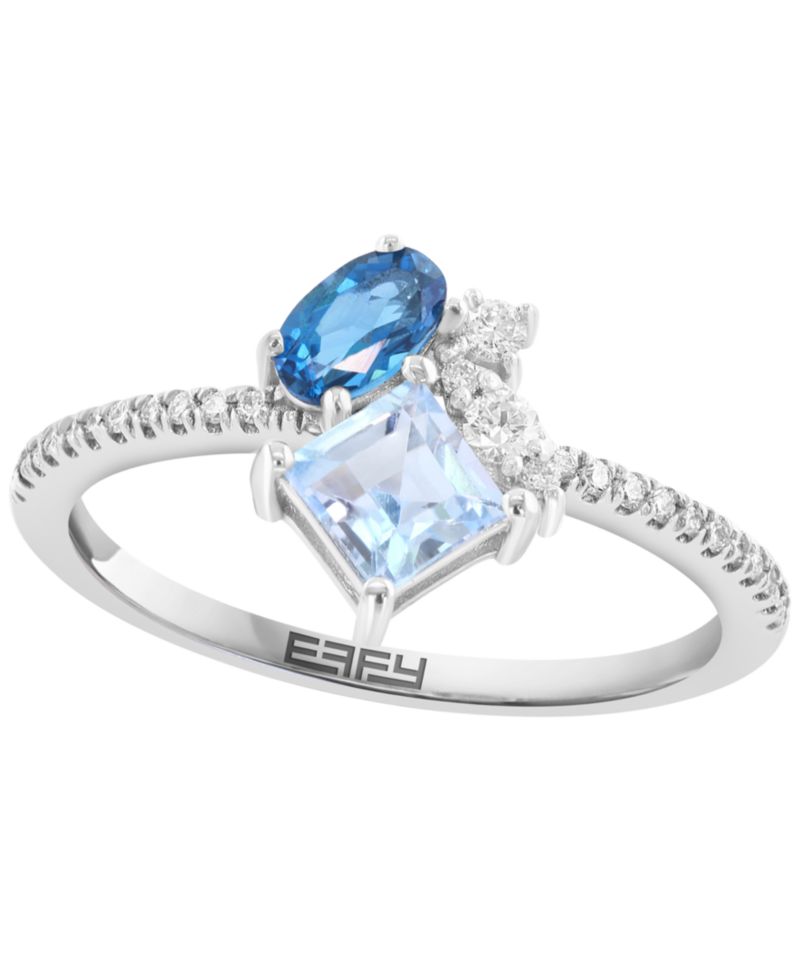 London Blue Topaz (1/4 ct. t.w.), Sky Blue Topaz (1/2 ct. t.w.) & Diamond (1/10 ct. t.w.) Ring in 14k White Gold