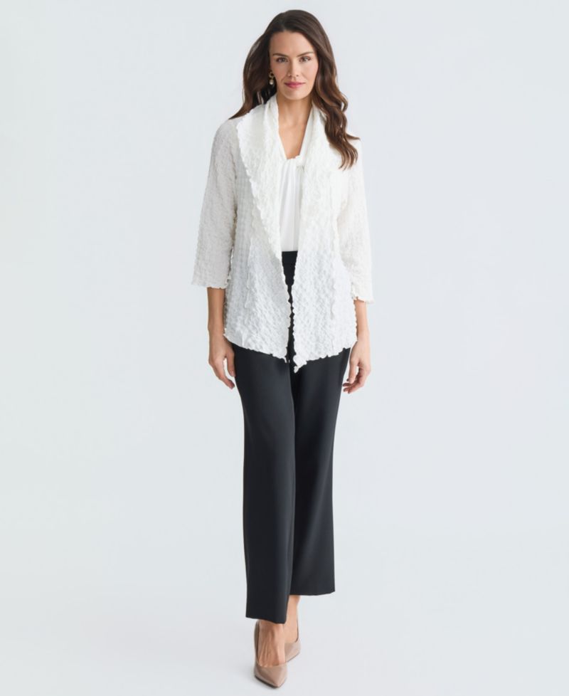 Women's 3/4-Sleeve Crinkle Knit Open-Front Jacket
