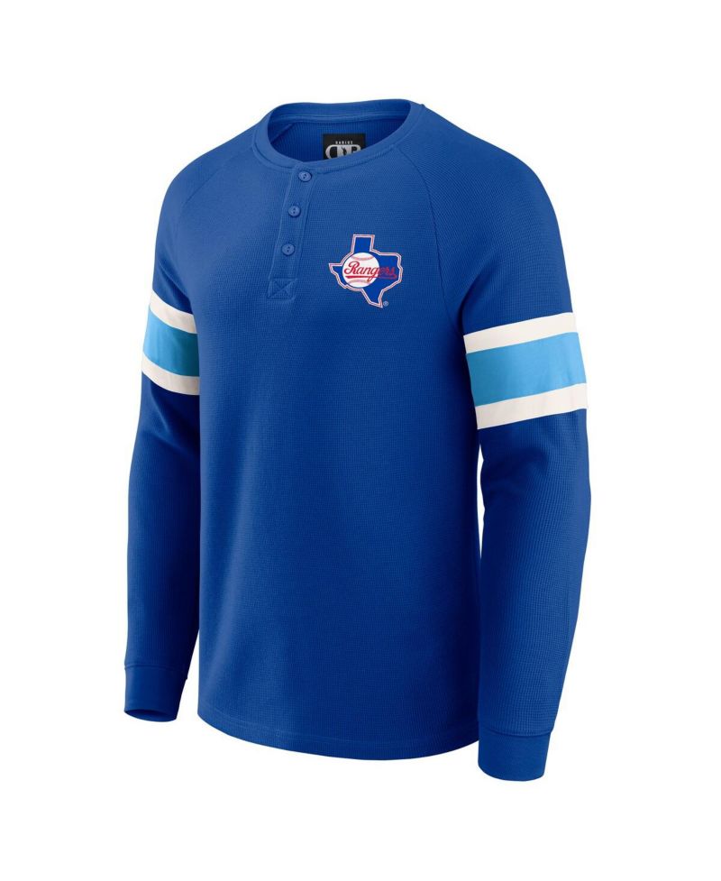 Darius Rucker Collection By Men's Royal Texas Rangers Waffle-Knit Raglan Long Sleeve Henley T-Shirt